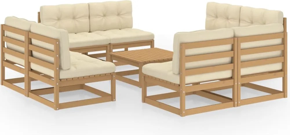 vidaXL Set mobilier de grădină cu perne, 9 piese, lemn masiv de pin