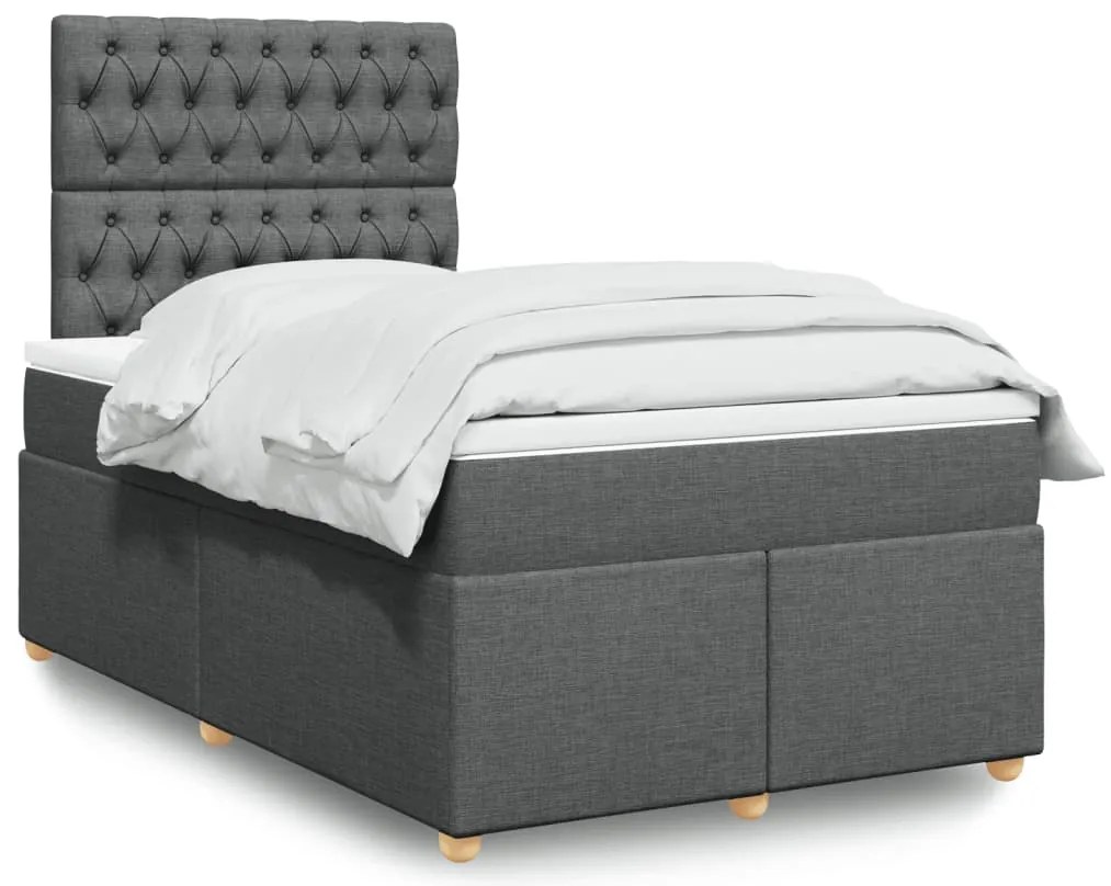 vidaXL Pat box spring cu saltea, gri închis, 120x190 cm, textil