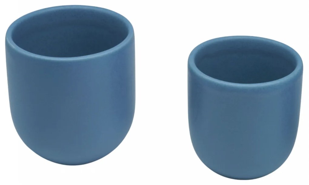 Set 3 Pahare Cafea NOVUM Velaris Blue Moon (Luna Albastra Mat) - 250 ml, 150 ml, 80 ml - Gresie Ceramica Glazurata Manual