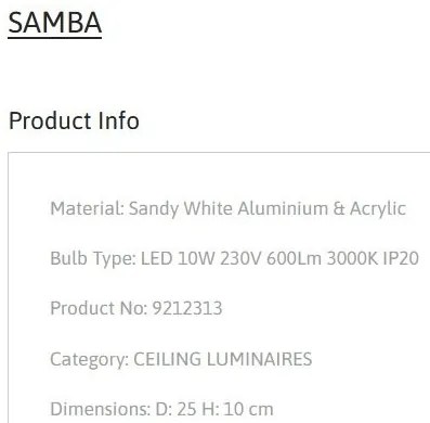 Plafoniera LED design minimal SAMBA alba