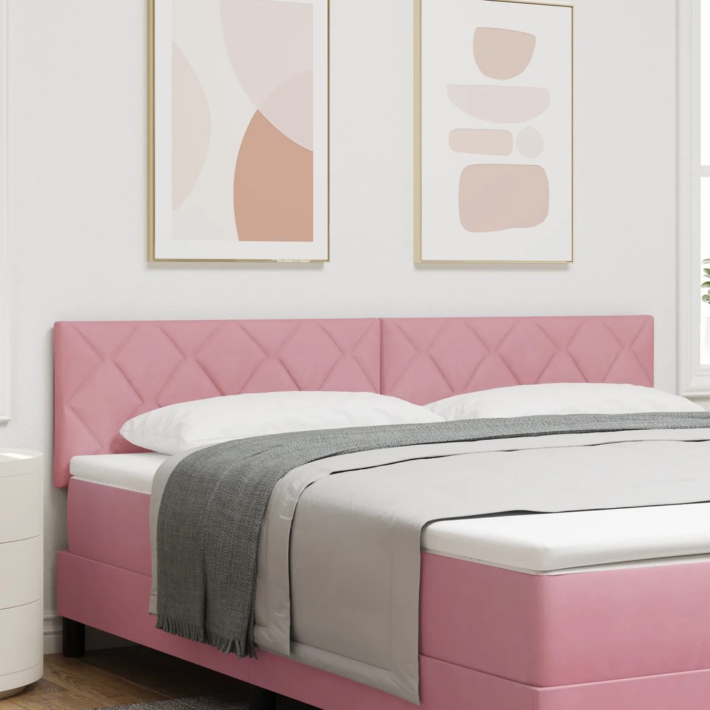 vidaXL Tăblie LED cu lumini cu bandă LED Geometric Roz 180 cm Catifea
