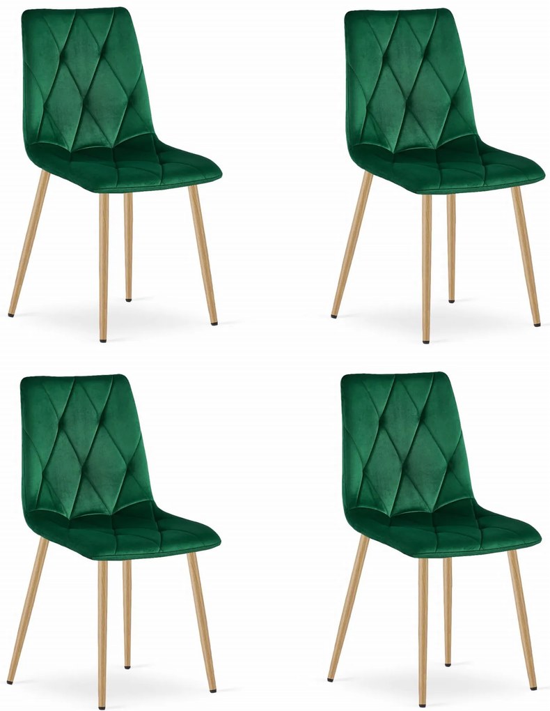 Set 4 Scaune Bucatarie/Dining Fido Picioare Finisaj Lemn, Catifea Verde