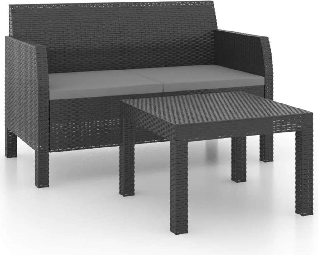vidaXL Set mobilier de grădină cu perne, 2 piese, antracit, PP ratan