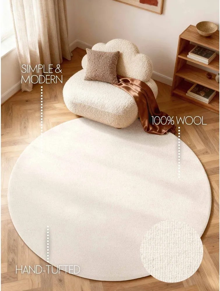 Covor crem țesut manual rotund din lână ø 200 cm Puristic Knots – Elle Decoration