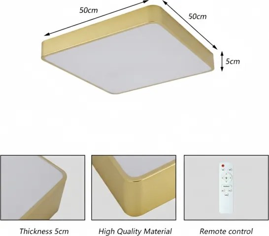 Brilagi-LED Plafonieră LED dimabilă POOL 48W/230V 3000-6000K 50x50 cm aurie + telecomandă