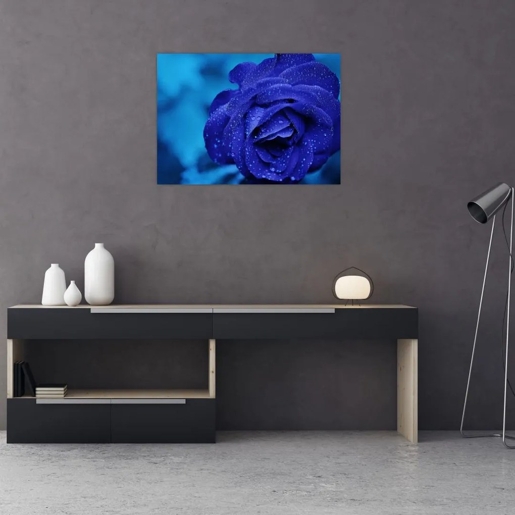 Tablou pe sticlă cu trandafir albastru (70x50 cm)