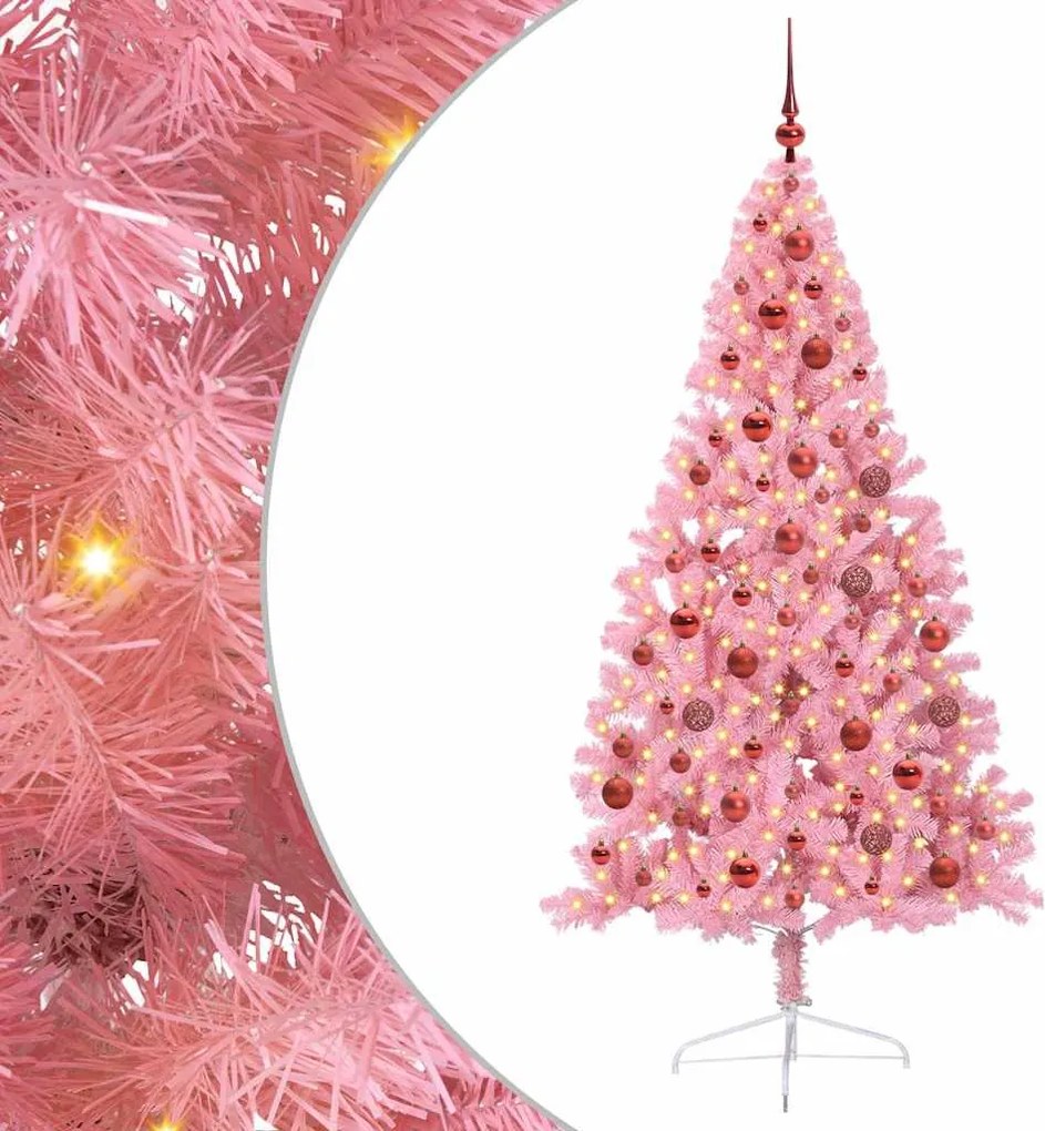 vidaXL Pom de Crăciun artificial pre-iluminat Roz 180 cm PVC