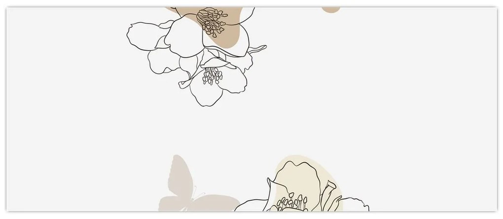 Tablou - Flori bej cu fluture N⁰2 (120x50 cm)