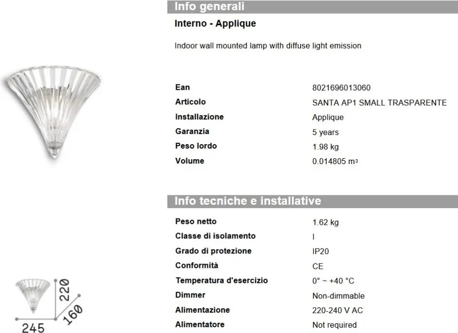 Aplica de perete Santa AP1 Small 013060