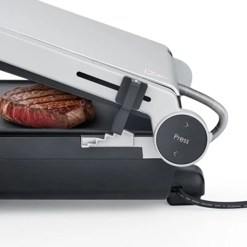 Gratar electric 3 în 1 Caso Germany SteakMaster Pro, 2000 W, 34 x 24 cm, 80-240°C, Acoperire ceramica, Timer, Comanda tactila, Inox/Negru