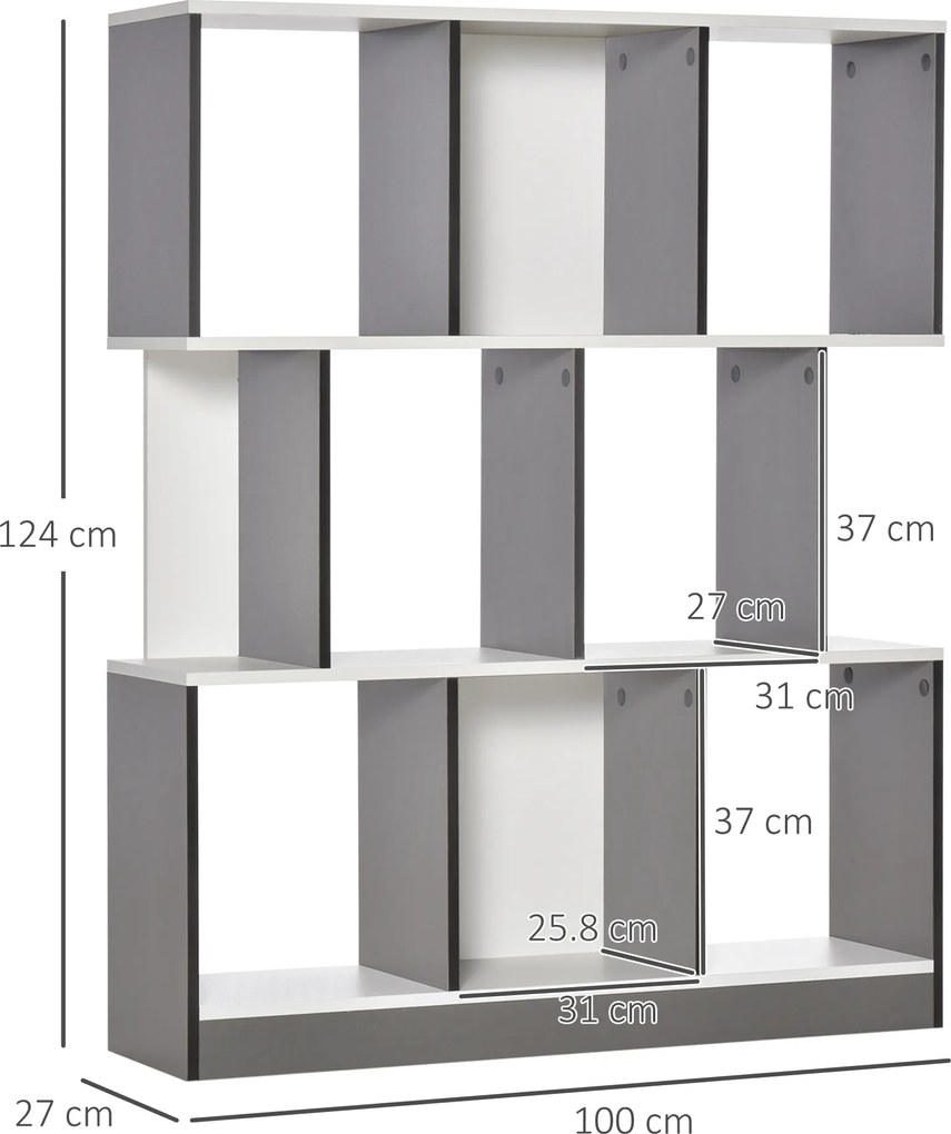 HOMCOM Bibliotecă Mobilă cu 8 Rafturi pentru Sufragerie și Dormitor, 100x24x124 cm, Gri Închis | Aosom Romania