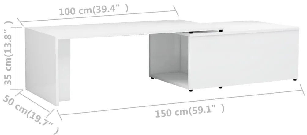 Masuta de cafea, alb extralucios, 150 x 50 x 35 cm, PAL 1, Alb foarte lucios