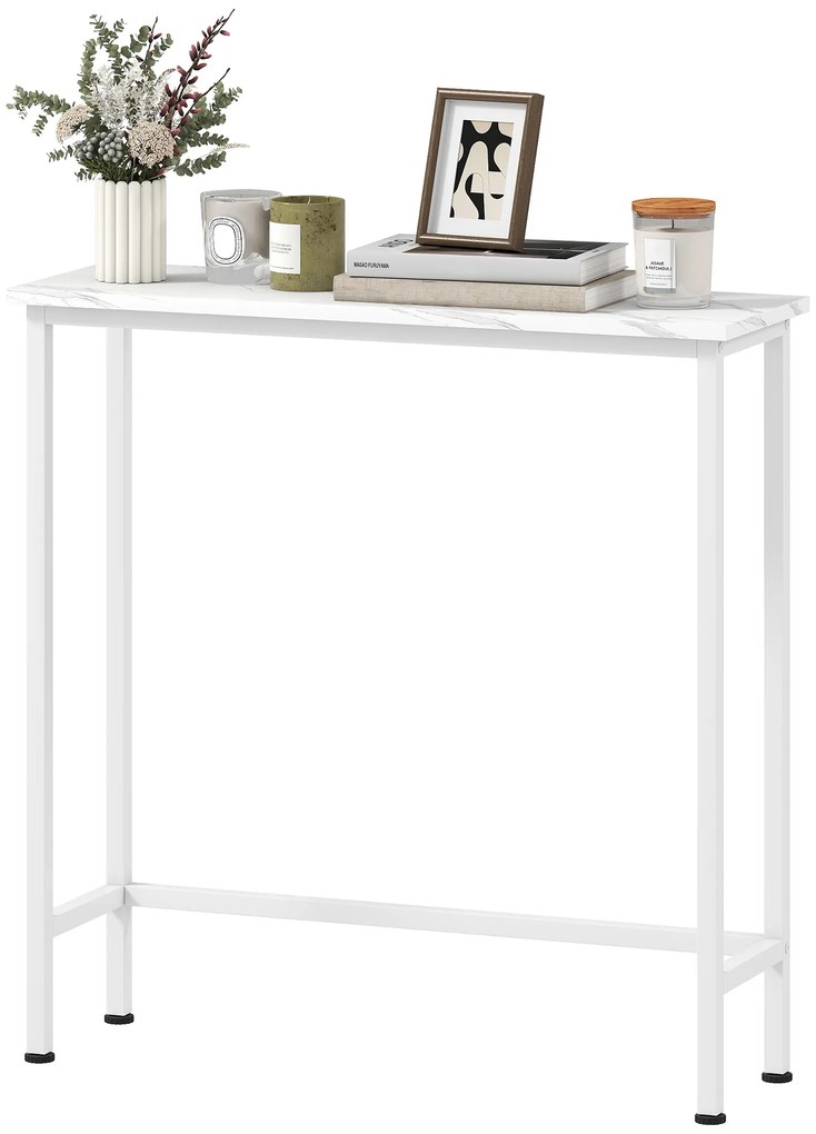 HOMCOM Masă consolă de hol cu piciorușe reglabile, protecție la răsturnare 75 x 24 x 76 cm pentru spații mici Alb | Aosom Romania