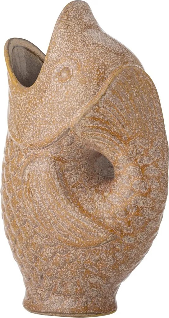 Vază din ceramică, maro, formă de pește, glazură reactivă în tonuri calde, 23,5 x 15,5 x 8,5 cm, „Harvey”