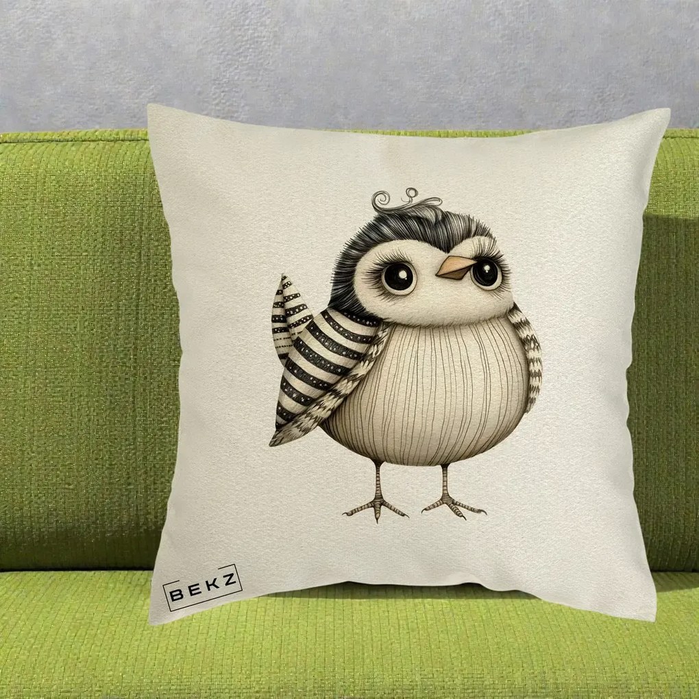 Perna Decorativa Pui Elegant Alb-Negru, 40x40 cm, Ecru, Husa Detasabila, Perna Inclusa, BEKZ®