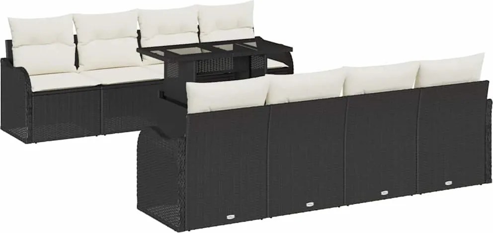 vidaXL Set de canapele pentru grădină cu pernă 7 pcs Negru poliratan