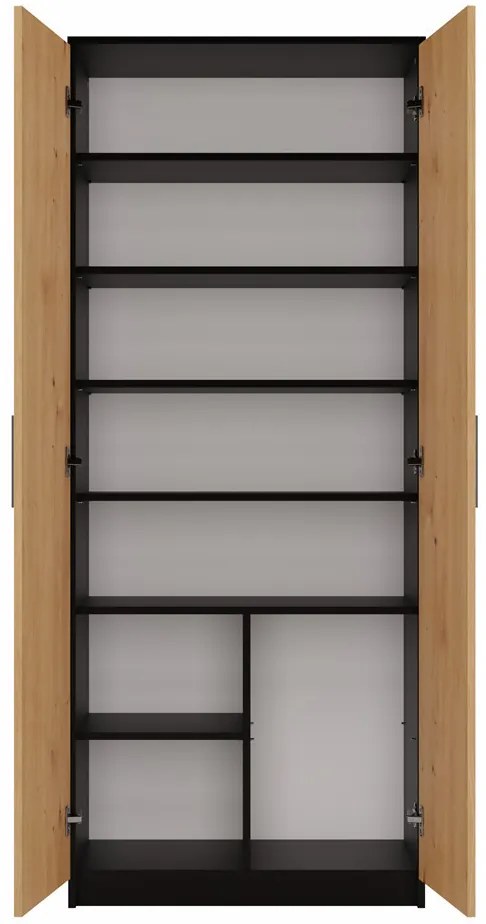 MIX Oliv 2D könyvespolc, irodai szekrény, 74x180x35 cm, antracit-tölgy