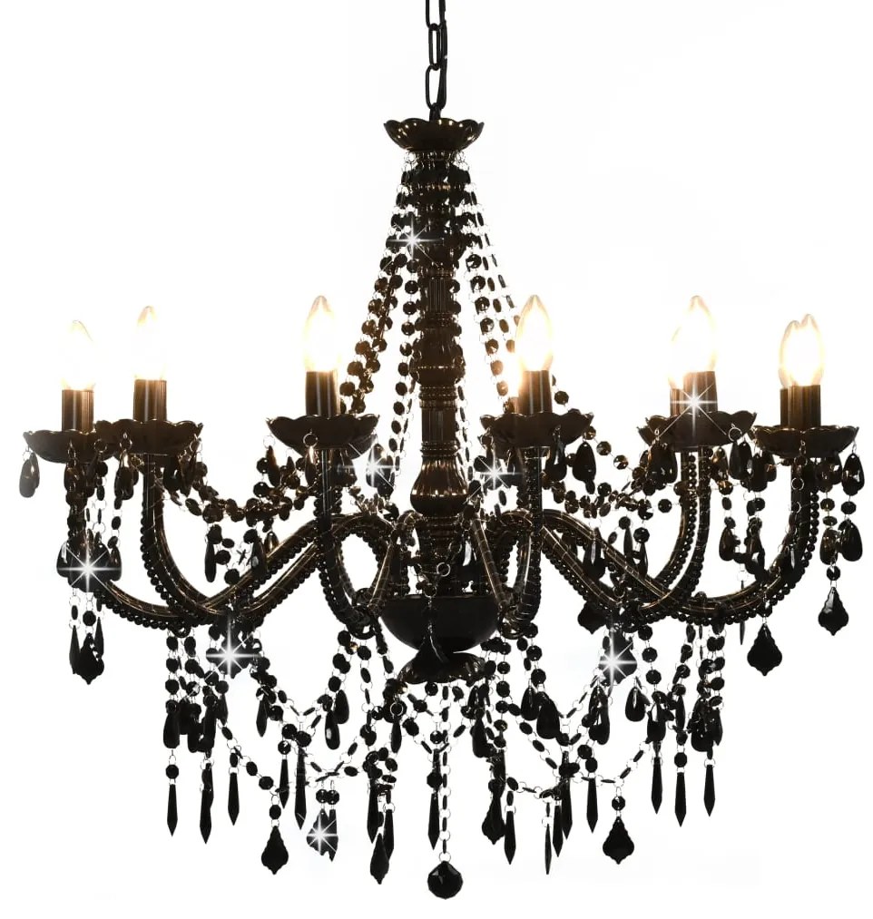 vidaXL Candelabru cu mărgele, negru, 12 becuri x E14