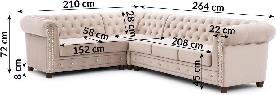 Colțar bej extensibil cu tapițerie din catifea (cu colț pe partea stângă/în formă de ”L”) York Blik – Ropez