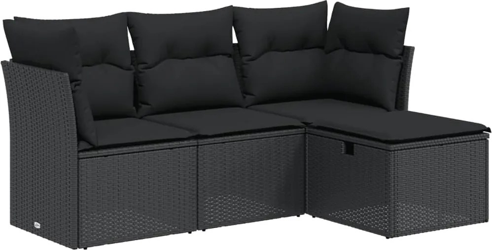 vidaXL Set mobilier de grădină cu perne, 4 piese, negru, poliratan