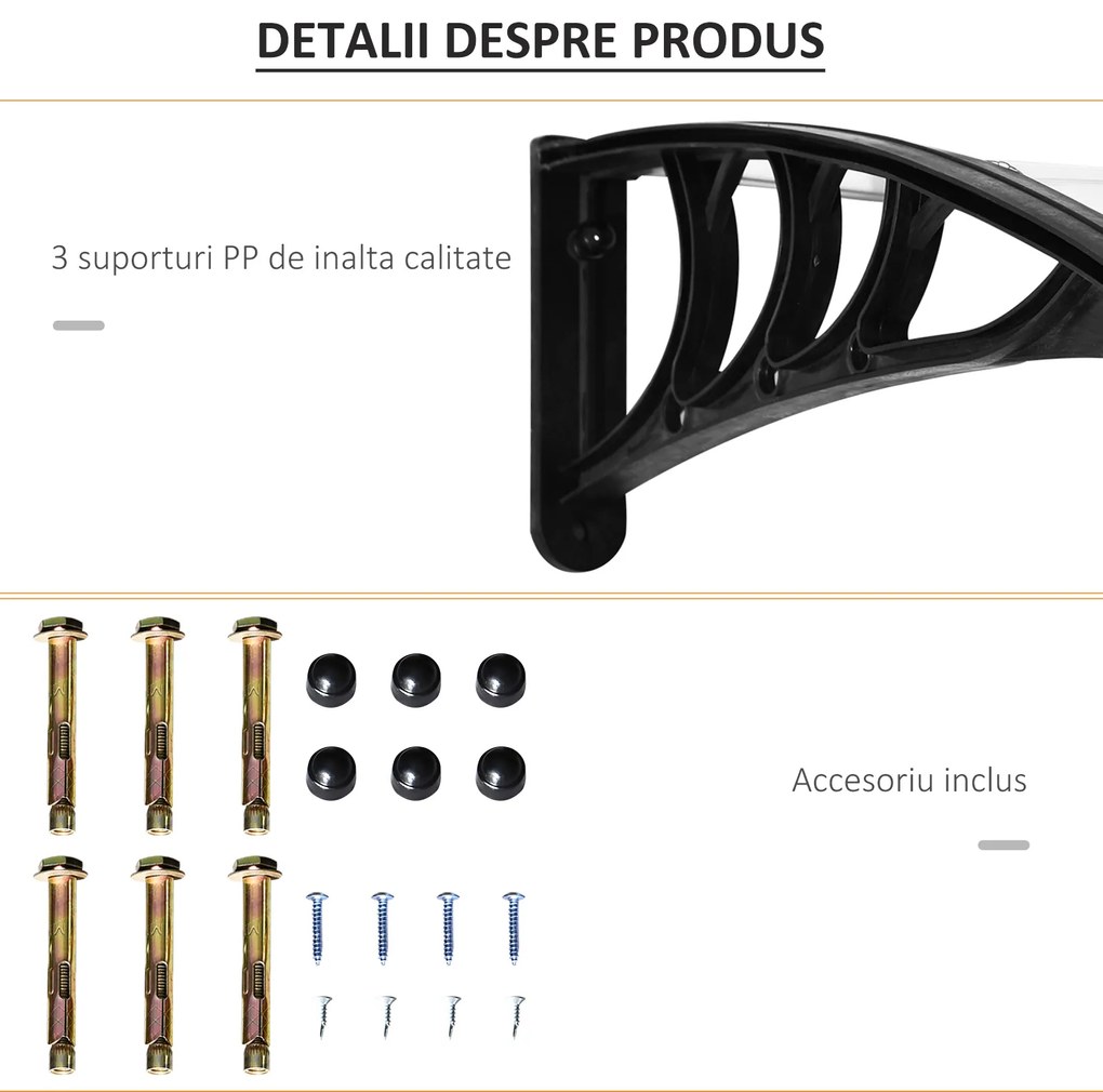 Acoperis Outsunny din policarbonat, anti UV 75x197x23 cm | Aosom Romania
