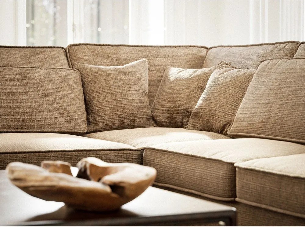 Colțar maro deschis cu tapițerie din chenille (cu colț pe partea stângă/în formă de ”L”) Kirou – Maison de Rêve