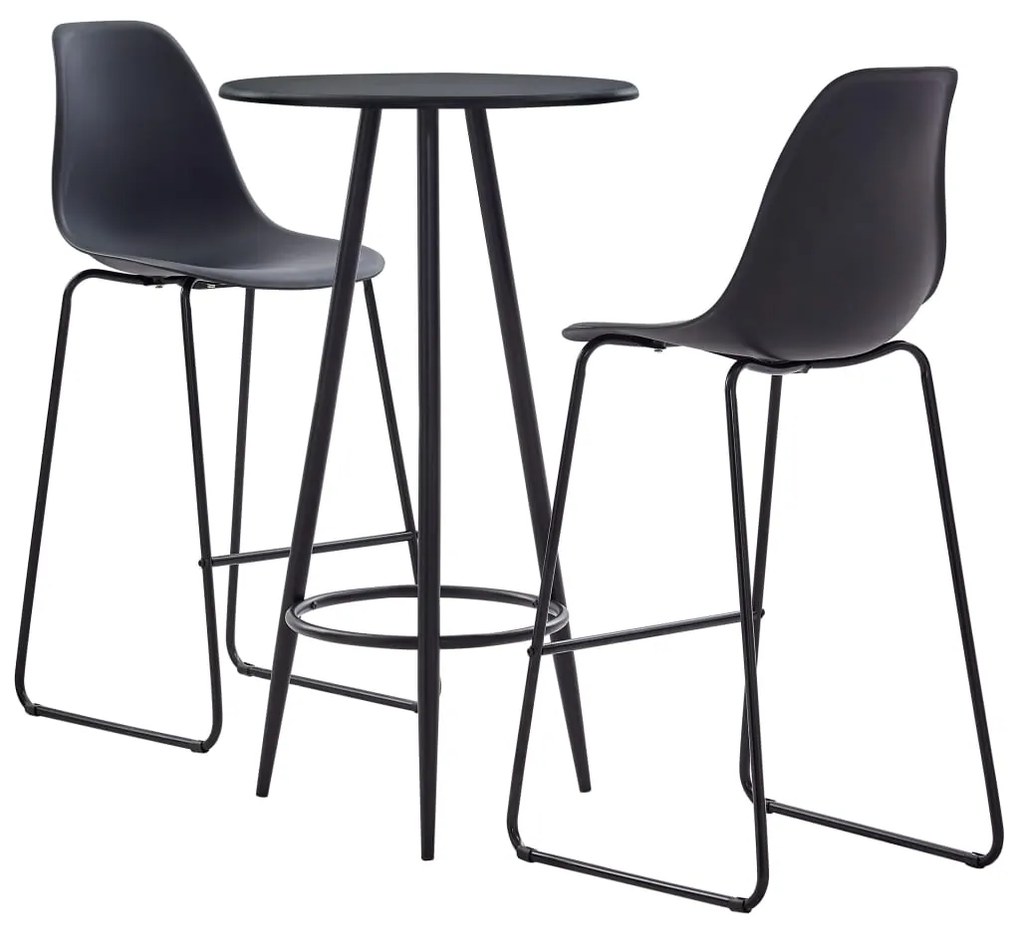 vidaXL Set mobilier de bar, 3 piese, negru, plastic