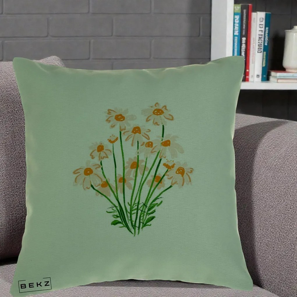 Perna Decorativa Margarete Camp, 40x40 cm, Verde, Husa Detasabila, Perna Inclusa, BEKZ®