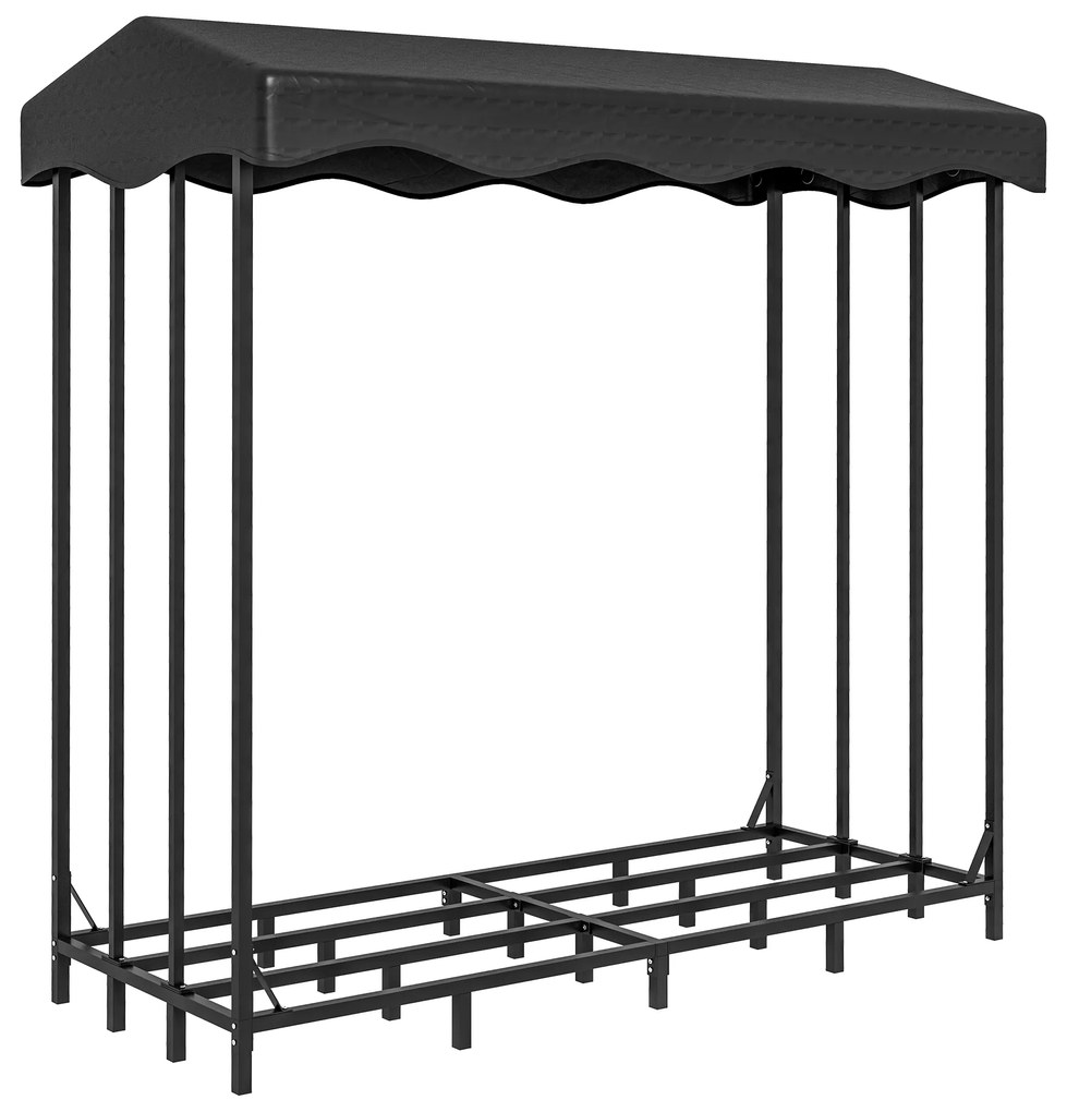 Outsunny Suport pentru Lemne de Exterior cu Acoperire, Suport Metalic Ranforsat pentru Lemne, 185x90x185 cm, Negru | Aosom Romania