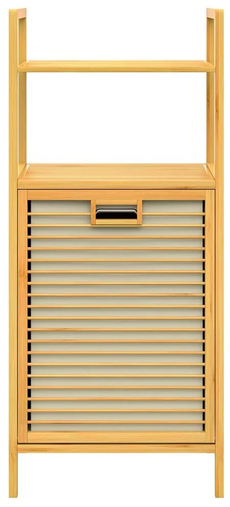 Raft de bambus cu coș de rufe DORIS, 40x30x95cm, maro/crem Casaria