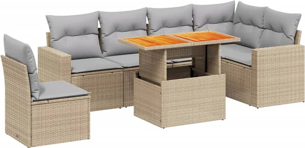 vidaXL Set canapele de grădină, 7 piese, cu perne, bej, poliratan