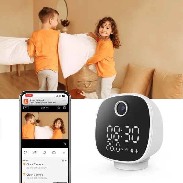 Cameră inteligentă cu termometru, ceas deșteptător și lumină LED Solight 1D81 1296p Wi-Fi Tuya IP65
