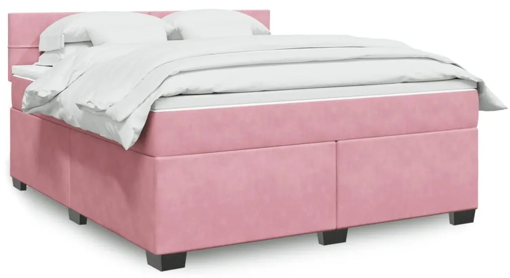 vidaXL Pat box spring cu saltea, roz, 180x200 cm, catifea