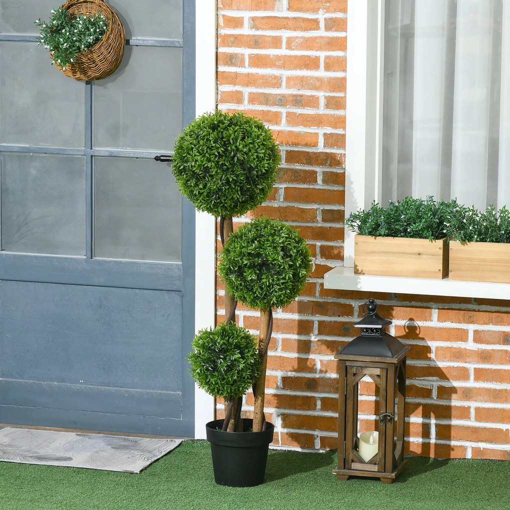 HOMCOM Plantă Artificială de Buxus cu 3 Ffere și Frunze de Bambus | Aosom Romania
