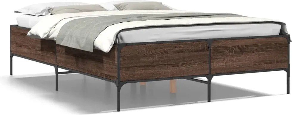 vidaXL Cadru de pat, stejar maro, 120x200 cm, lemn prelucrat și metal