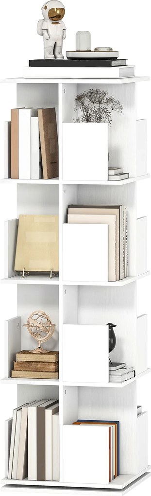 HOMCOM Bibliotecă rotativă cu 4 niveluri, 16 compartimente, acces ușor, pentru dormitor, living, birou, PAL, alb | Aosom Romania