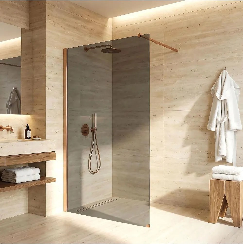 Paravan de dus fumuriu Rea Flexi Grey 130 cm cupru periat