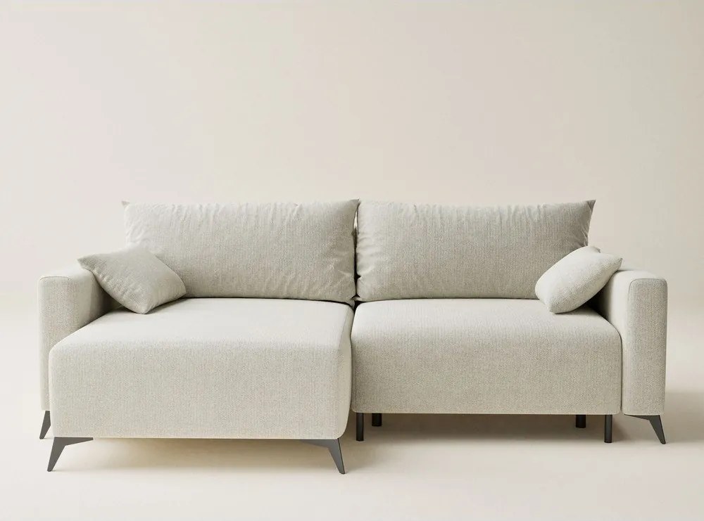 Colțar crem extensibil/cu spațiu de depozitare cu tapițerie din chenille (cu colț pe partea stângă/cu șezlong) Leon – Maison de Rêve