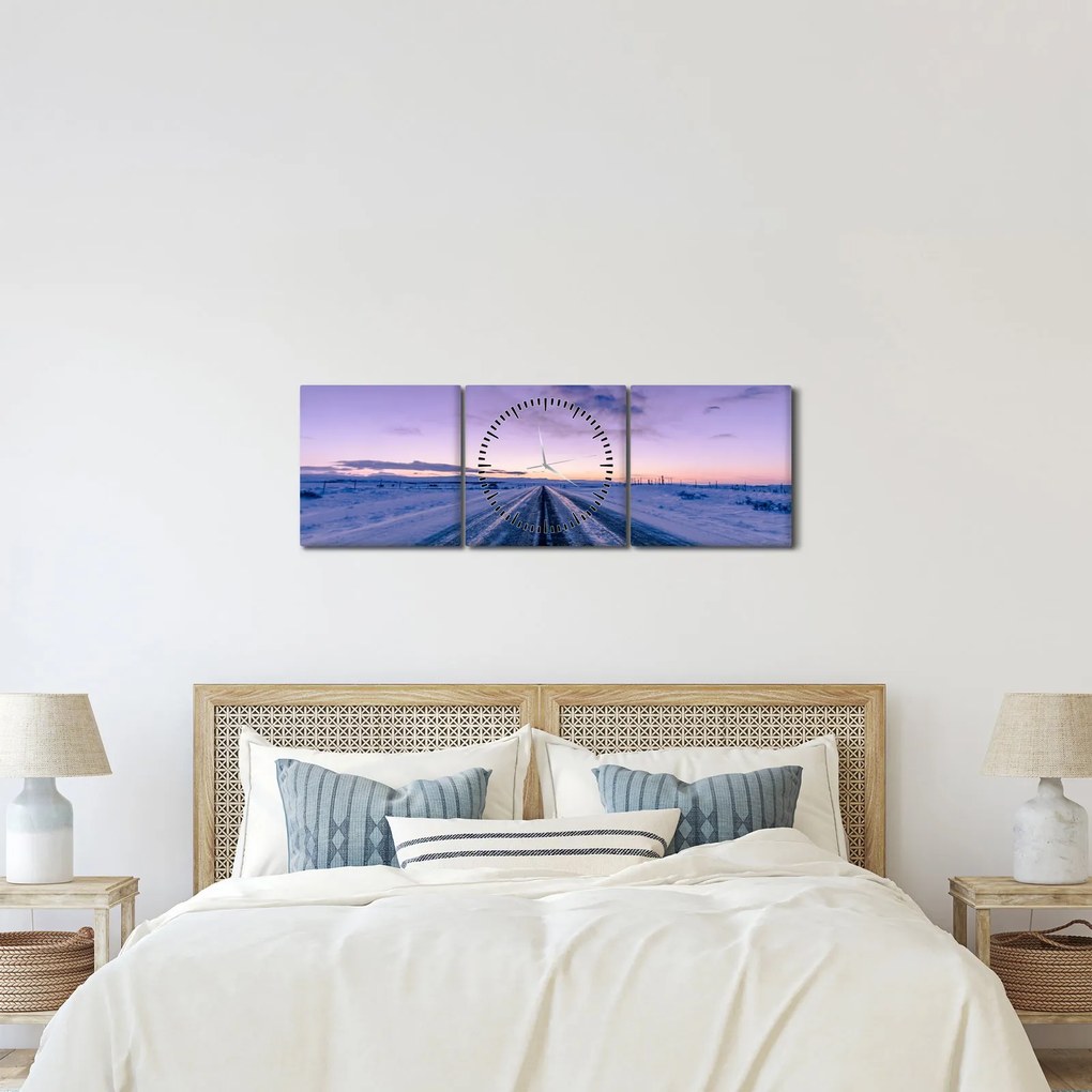 Tablou - autostrada iarna (cu ceas) (90x30 cm)