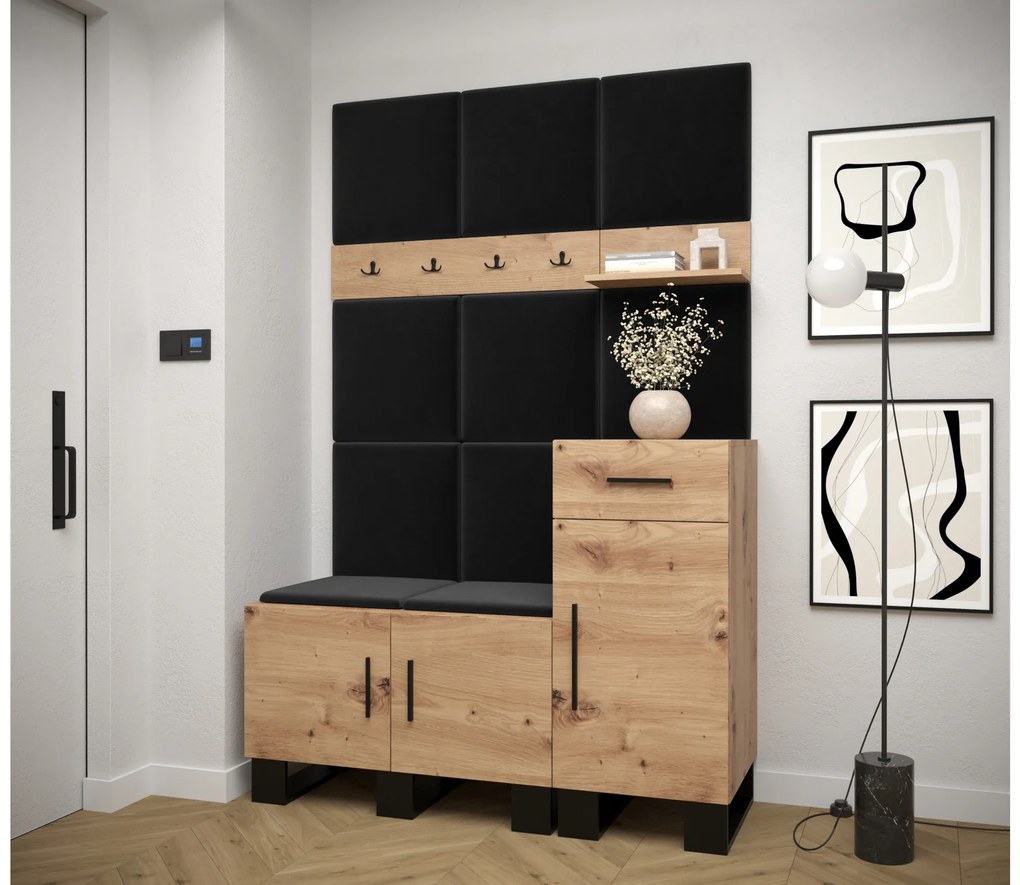 Set mobilier pentru hol Amanda 5 (Stejar artisan + Negru). 1085897
