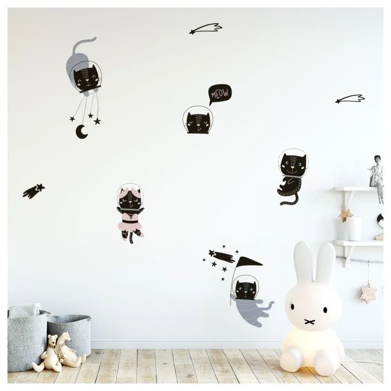 Set autocolante pentru perete Ambiance Scandinavian Animals Cosmonaut Cats