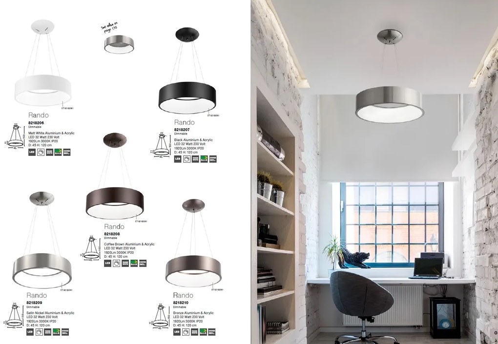 Lustra moderna suspendata LED 3000K 60cm RANDO alb NVL-6167205