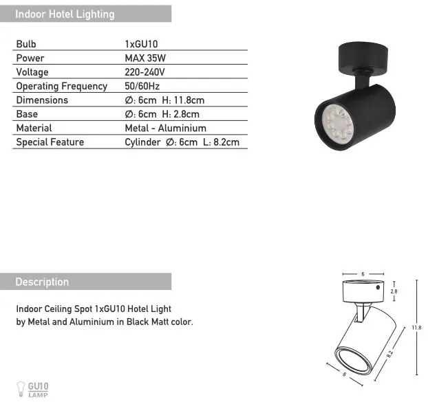 Aplica Spot aplicat GU10 LED Minimal negru