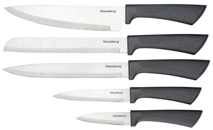 Set cuțite Klausberg KB 7979, 6 piese, Oțel inoxidabil, Suport, Grafit/maro