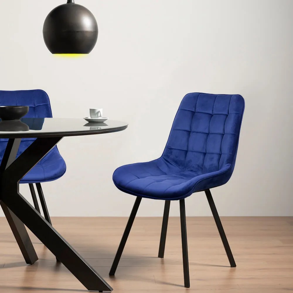 Scaun living modern din catifea cu cadru metalic BUC 206 bleumarin