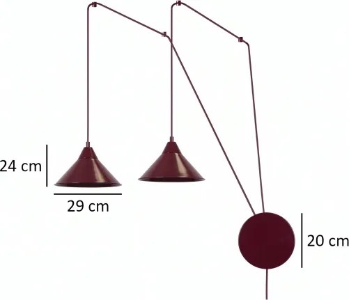 Lustră pe cablu ABRAMO 2xE27/15W/230V roșie
