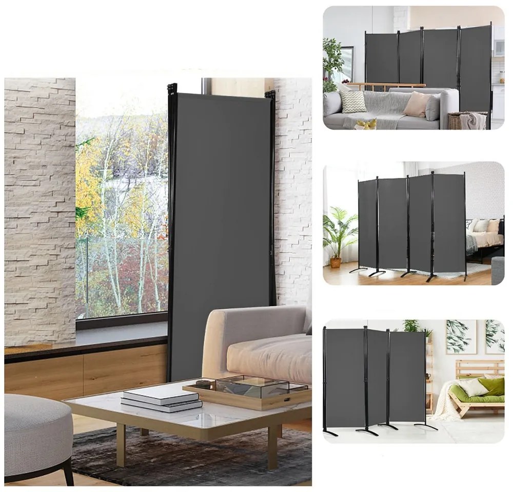 Paravan cu 4 panouri 173 cm gri