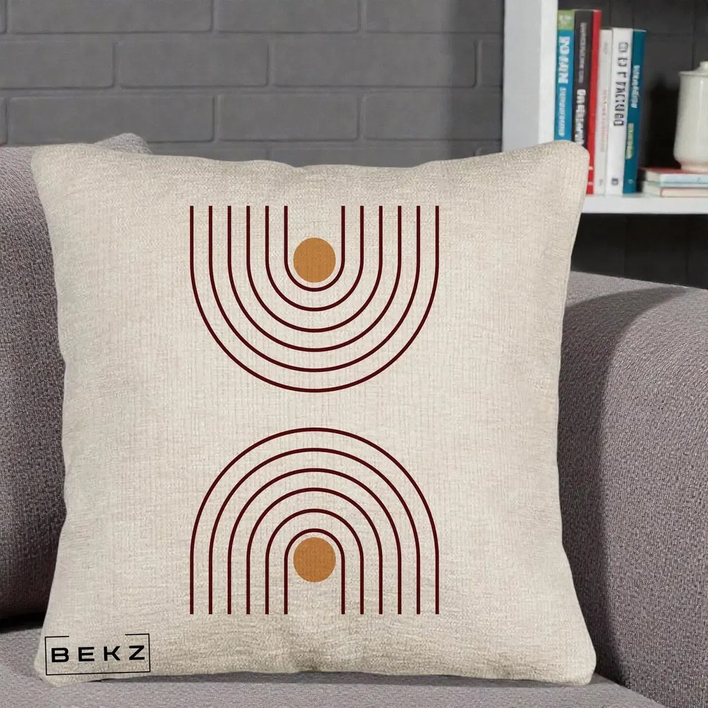 Perna Decorativa Geometric Boho Arc, 40x40 cm, Bej Canapea, Husa Detasabila, Perna Inclusa, BEKZ®