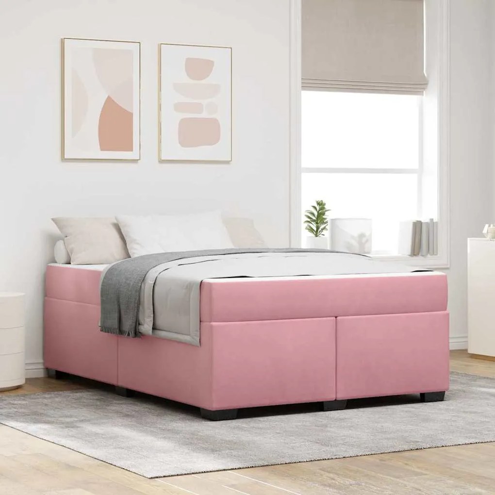 vidaXL Cadru de pat cu saltea Altele Roz 160 x 200 cm Catifea