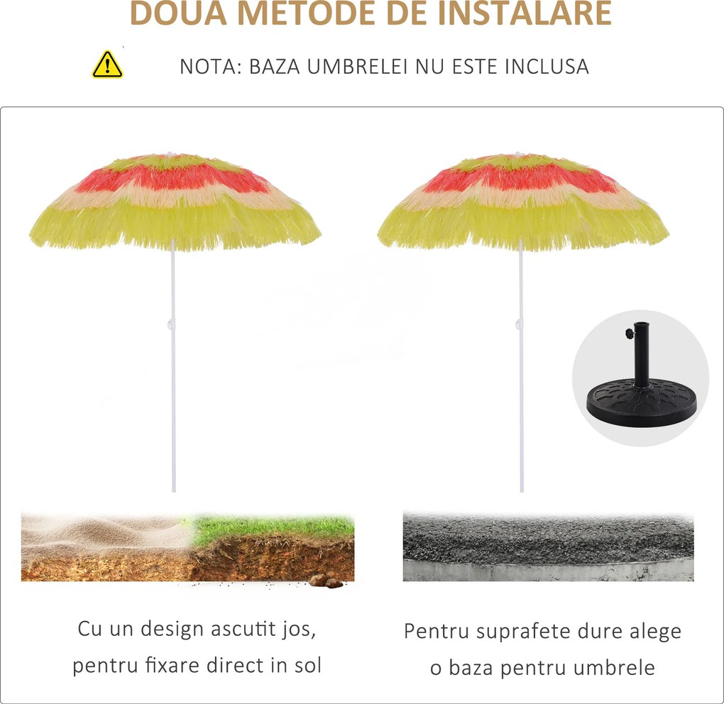 Outsunny Umbrelă Hawaiană Portabilă, Acoperitoare Ø160cm, Impermeabilă, Înălțime până la 180cm